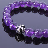 Handmade Men Women Gemstone Bracelet Amethyst 925 Sterling Silver Cross DiyNotion BR425