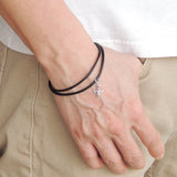 925 Sterling Silver Vintage Fleur de Lis Pendant Handmade Adjustable Wax Rope Bracelet Men Women DiyNotion BR416
