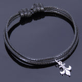 925 Sterling Silver Vintage Fleur de Lis Pendant Handmade Adjustable Wax Rope Bracelet Men Women DiyNotion BR416