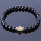 Handmade Men Women Gemstone Bracelet Golden Rutilated Quartz Matte Black Onyx 925 Sterling Silver Spacer DiyNotion BR420