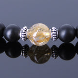 Handmade Men Women Gemstone Bracelet Golden Rutilated Quartz Matte Black Onyx 925 Sterling Silver Spacer DiyNotion BR420