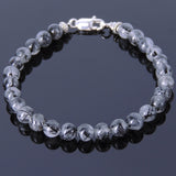 Handmade Men Women Gemstone Bracelet Black Rutilated Quartz 925 Sterling Silver Clasp DiyNotion BR422