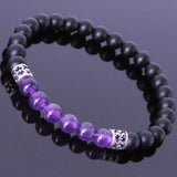 Handmade Men Women Gemstone Bracelet Matte Black Onyx Amethyst 925 Sterling Silver Fleur de Lis DiyNotion BR423