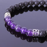 Handmade Men Women Gemstone Bracelet Lava Rock Amethyst 925 Sterling Silver Fleur de Lis DiyNotion BR424