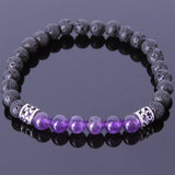 Handmade Men Women Gemstone Bracelet Lava Rock Amethyst 925 Sterling Silver Fleur de Lis DiyNotion BR424