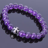 Handmade Men Women Gemstone Bracelet Amethyst 925 Sterling Silver Cross DiyNotion BR425