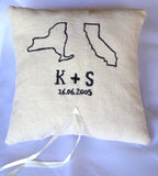 Long distance wedding ring bearer pillows, Personalized wedding date pillow , personalized ring pillow , Wedding ring bearer pillow