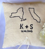 Long distance wedding ring bearer pillows, Personalized wedding date pillow , personalized ring pillow , Wedding ring bearer pillow