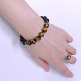 Handmade Men Women Gemstone Bracelet Matte Black Onyx Tiger Eye 925 Sterling Silver DiyNotion BR151