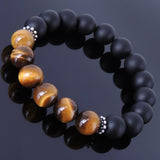 Handmade Men Women Gemstone Bracelet Matte Black Onyx Tiger Eye 925 Sterling Silver DiyNotion BR151