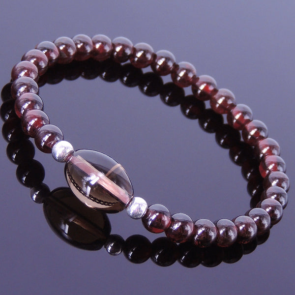 Handmade Garnet Bracelet Natural Grade AAA Gemstone Smoky Quartz 925 Sterling Silver Bead DiyNotion BR011