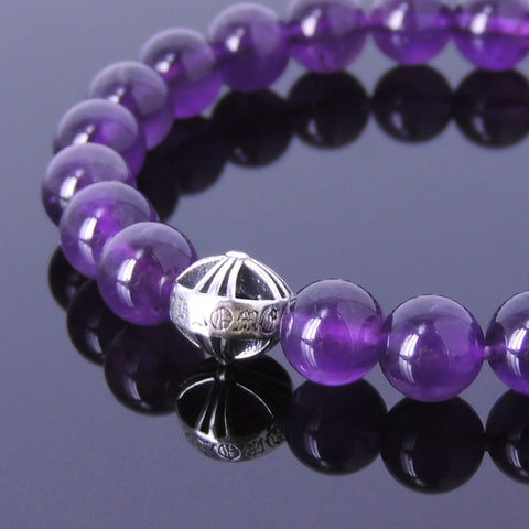 Handmade Men Women Gemstone Bracelet Amethyst 925 Sterling Silver Cross Bead DiyNotion BR426