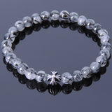 Handmade Men Women Gemstone Bracelet Black Rutilated Quartz 925 Sterling Silver Cross Bead DiyNotion BR428