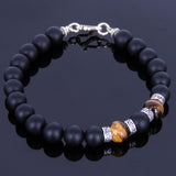 Handmade Men Women Gemstone Bracelet Matte Black Onyx Tiger Eye 925 Sterling Silver Clasp DiyNotion BR153