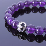 Handmade Men Women Gemstone Bracelet Amethyst 925 Sterling Silver Cross Bead DiyNotion BR426
