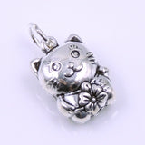 Sterling Silver 925 Stamped Vintage Flower Lucky Cat Pendant WSP250A Wholesale: See Discount Coupons in Item Details