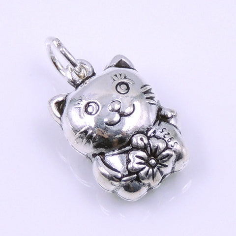 Sterling Silver 925 Stamped Vintage Flower Lucky Cat Pendant WSP250A Wholesale: See Discount Coupons in Item Details