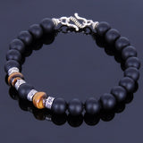 Handmade Men Women Gemstone Bracelet Matte Black Onyx Tiger Eye 925 Sterling Silver Clasp DiyNotion BR153
