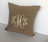 Outdoor Pillows, Monogram Decorative pillow cover, 16x16 inches Taupe Pillows, Boat pillows