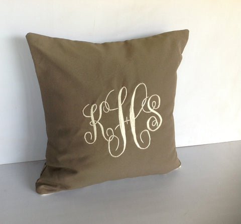 Outdoor Pillows, Monogram Decorative pillow cover, 16x16 inches Taupe Pillows, Boat pillows