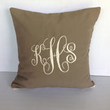 Outdoor Pillows, Monogram Decorative pillow cover, 16x16 inches Taupe Pillows, Boat pillows