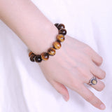 Handmade 12mm Brown Tiger Eye Bracelet Healing Gemstone Men Women DiyNotion BR046