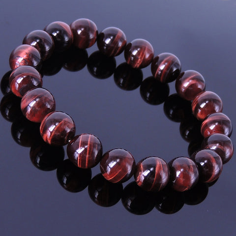 Handmade 12mm Red Tiger Eye Bracelet Healing Gemstone Men Women DiyNotion BR057