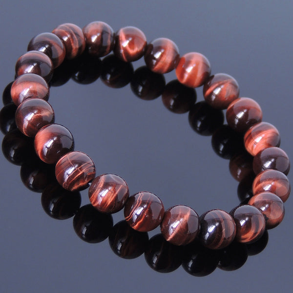 Handmade 8mm Red Tiger Eye Bracelet Healing Gemstone Men Women DiyNotion BR441E