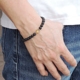 Handmade Men Women Gemstone Bracelet Golden Rutilated Quartz Lava Rock 925 Sterling Silver Spacer DiyNotion BR421