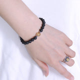 Handmade Men Women Gemstone Bracelet Golden Rutilated Quartz Lava Rock 925 Sterling Silver Spacer DiyNotion BR421