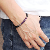 Handmade Men Women Gemstone Bracelet Matte Black Onyx Amethyst 925 Sterling Silver Fleur de Lis DiyNotion BR423