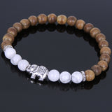 Handmade Agarwood Bracelet White Howlite Tibetan Silver Elephant Prayer Meditation Mala MEN WOMEN DiyNotion A039