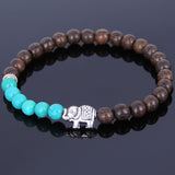 Handmade Agarwood Bracelet Turquoise Tibetan Silver Elephant Prayer Meditation Mala MEN WOMEN DiyNotion A038