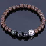 Handmade Agarwood Bracelet Black Obsidian Tibetan Silver Lotus Prayer Meditation Mala MEN WOMEN DiyNotion A037