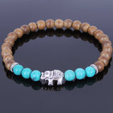 Handmade Agarwood Bracelet Turquoise Tibetan Silver Elephant Prayer Meditation Mala MEN WOMEN DiyNotion A034