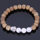 Handmade Agarwood Bracelet White Howlite Tibetan Silver Buddha Prayer Meditation Mala MEN WOMEN DiyNotion A033