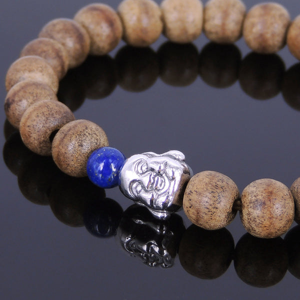 Handmade Agarwood Bracelet Lapis Tibetan Silver Buddha Prayer Meditation Mala MEN WOMEN DiyNotion A003