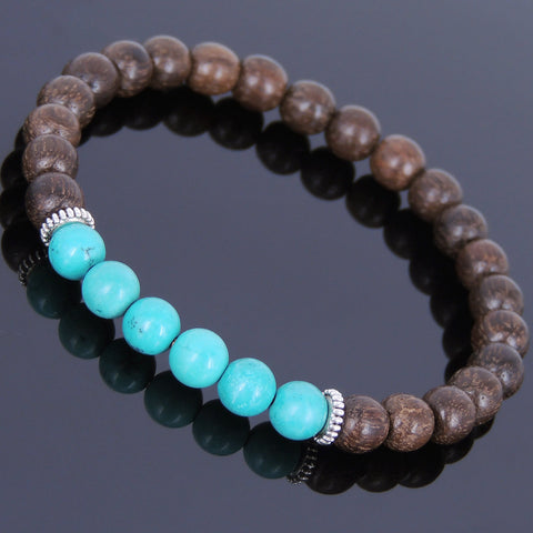 Handmade Agarwood Bracelet Turquoise Tibetan Silver Spacers Prayer Meditation Mala MEN WOMEN DiyNotion A016