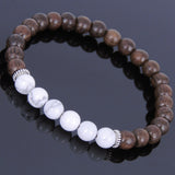 Handmade Agarwood Bracelet White Howlite Tibetan Silver Spacers Prayer Meditation Mala MEN WOMEN DiyNotion A017