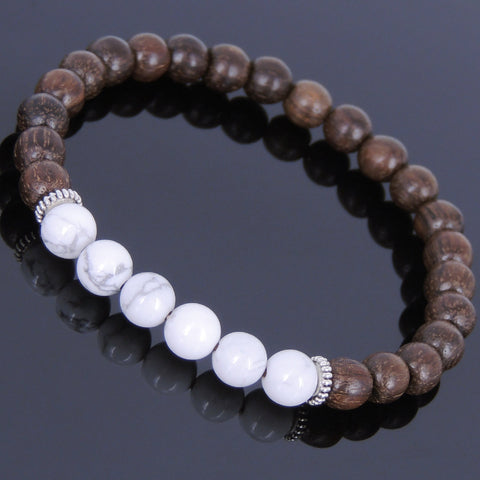 Handmade Agarwood Bracelet White Howlite Tibetan Silver Spacers Prayer Meditation Mala MEN WOMEN DiyNotion A017