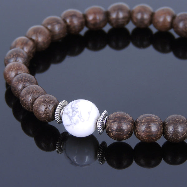 Handmade Agarwood Bracelet White Howlite Tibetan Silver Spacers Prayer Meditation Mala MEN WOMEN DiyNotion A018