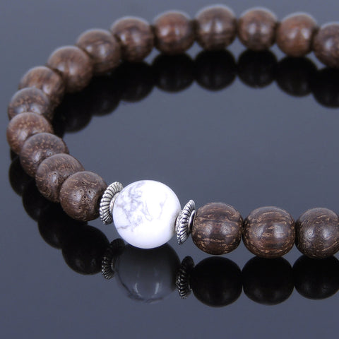 Handmade Agarwood Bracelet White Howlite Tibetan Silver Spacers Prayer Meditation Mala MEN WOMEN DiyNotion A018