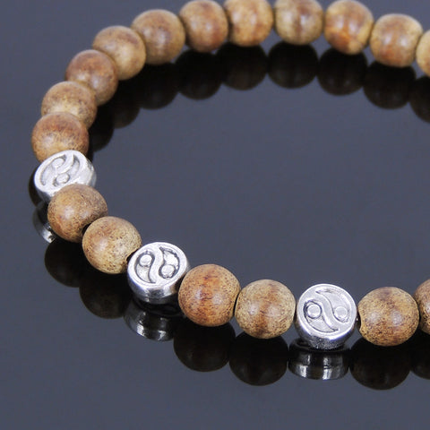 Handmade Agarwood Bracelet Tibetan Silver Taiji Bead Prayer Meditation Mala MEN WOMEN DiyNotion A021