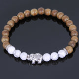 Handmade Agarwood Bracelet White Howlite Tibetan Silver Elephant Prayer Meditation Mala MEN WOMEN DiyNotion A039