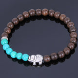 Handmade Agarwood Bracelet Turquoise Tibetan Silver Elephant Prayer Meditation Mala MEN WOMEN DiyNotion A038