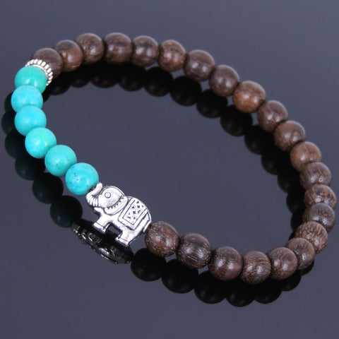 Handmade Agarwood Bracelet Turquoise Tibetan Silver Elephant Prayer Meditation Mala MEN WOMEN DiyNotion A038