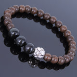 Handmade Agarwood Bracelet Black Obsidian Tibetan Silver Lotus Prayer Meditation Mala MEN WOMEN DiyNotion A037