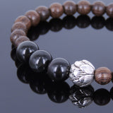 Handmade Agarwood Bracelet Black Obsidian Tibetan Silver Lotus Prayer Meditation Mala MEN WOMEN DiyNotion A037