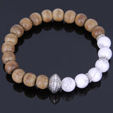 Handmade Agarwood Bracelet White Howlite Tibetan Silver Charm Prayer Meditation Mala MEN WOMEN DiyNotion A036