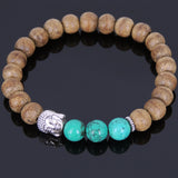 Handmade Agarwood Bracelet Turquoise Tibetan Silver Buddha Prayer Meditation Mala MEN WOMEN DiyNotion A035
